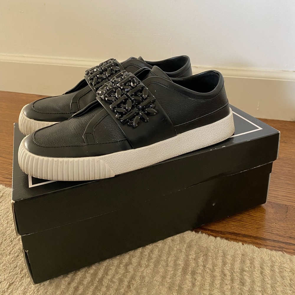Karl Lagerfeld black crystal leather sneakers 7